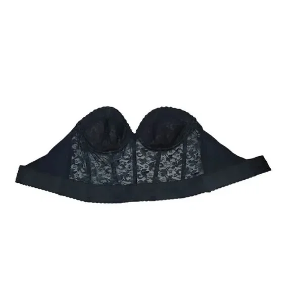 Vintage 60s 70s Frederick's of Hollywood Black Lace Bustier ILGWU Size 38C